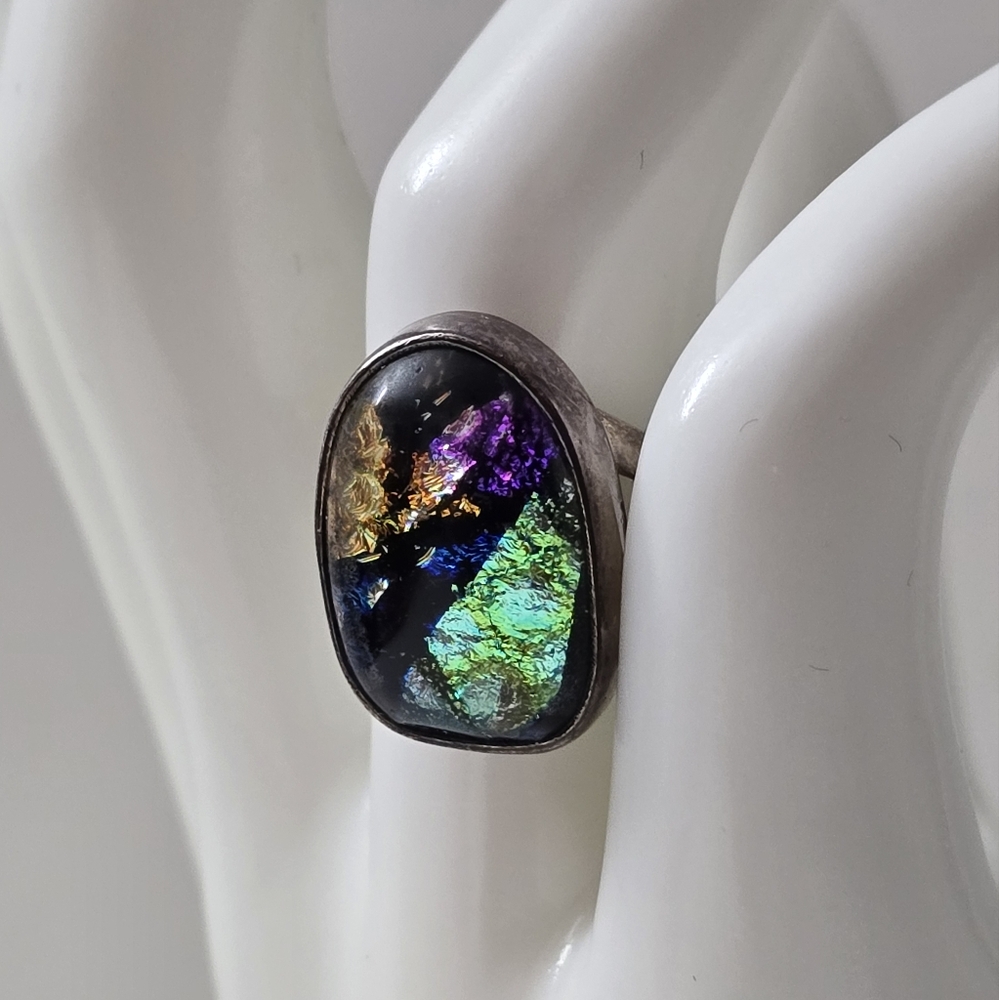 'Serafin Moctezum' Sterling Silver 925 Black and Purple Cosmic Stone Ring